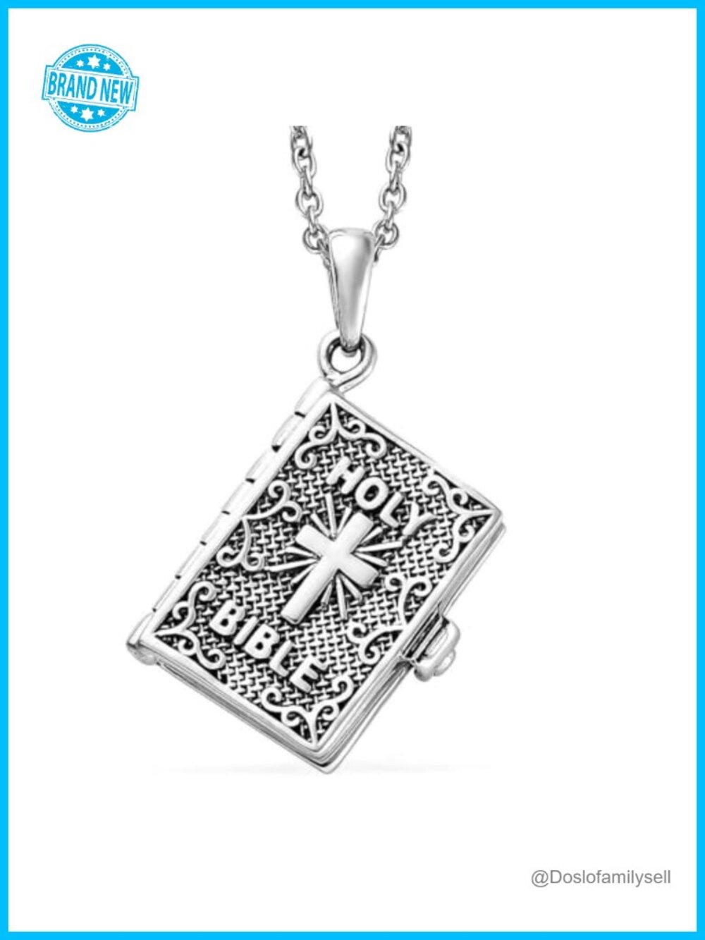 Sterling Silver Openable Holy Bible Cross Pendant Necklace Christian Gift
